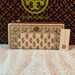 Tory Burch Walker Printed Zip Slim Wallet Ditsy Borders Floral